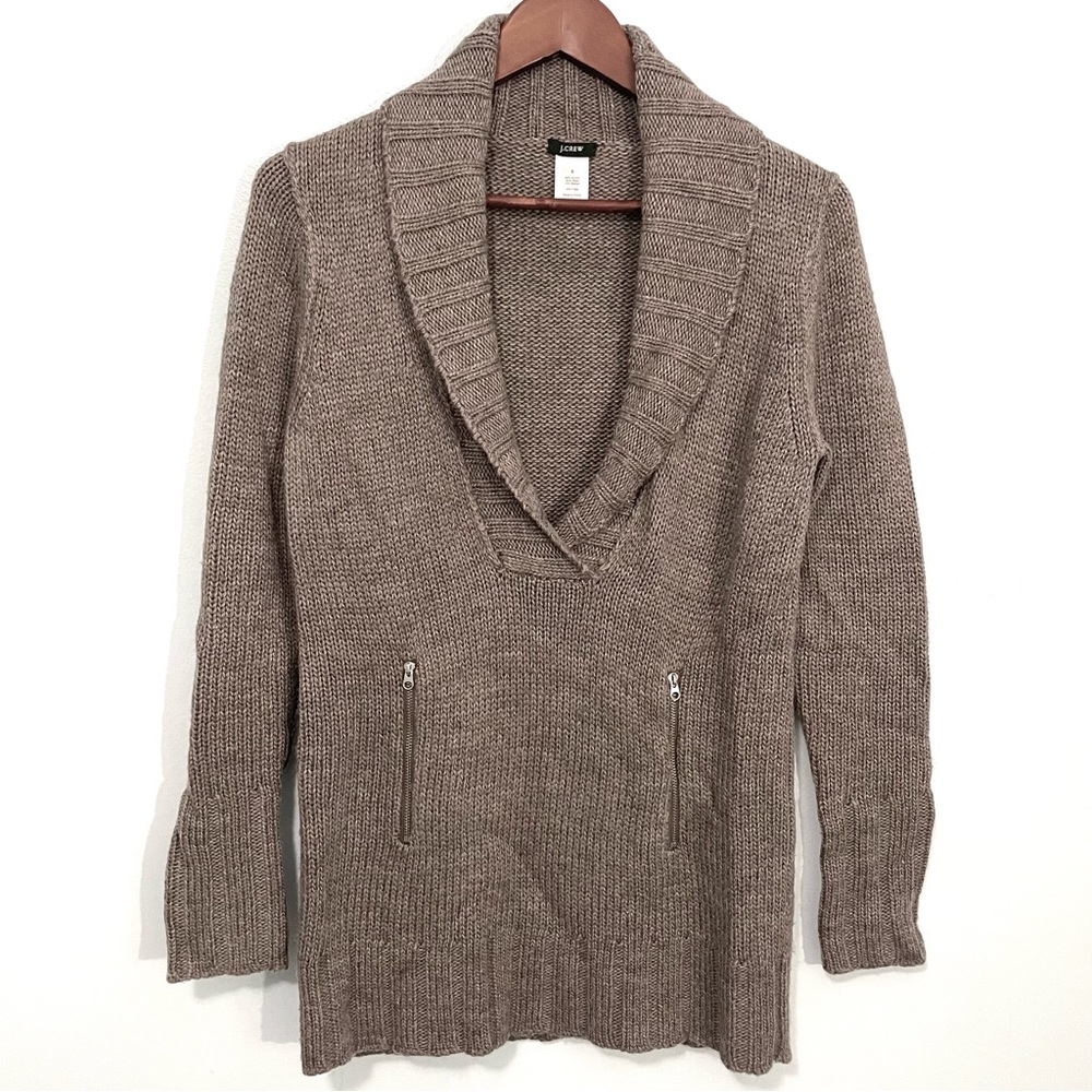 J. Crew Wool Mohair Blend Tan Shawl Collar Zip Pocket Pullover Sweater S